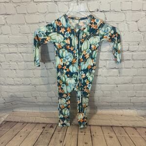 Birdie Bean Pumpkin Pattern Bamboo Footless Zip Romper